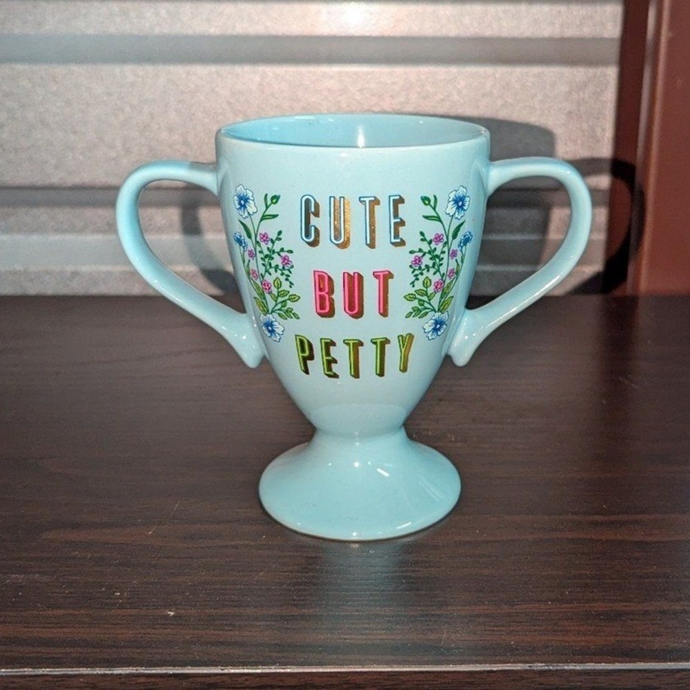 Cute But Petty Trophy Mug Double Handle Ceramic Cup Blue Novelty Gift